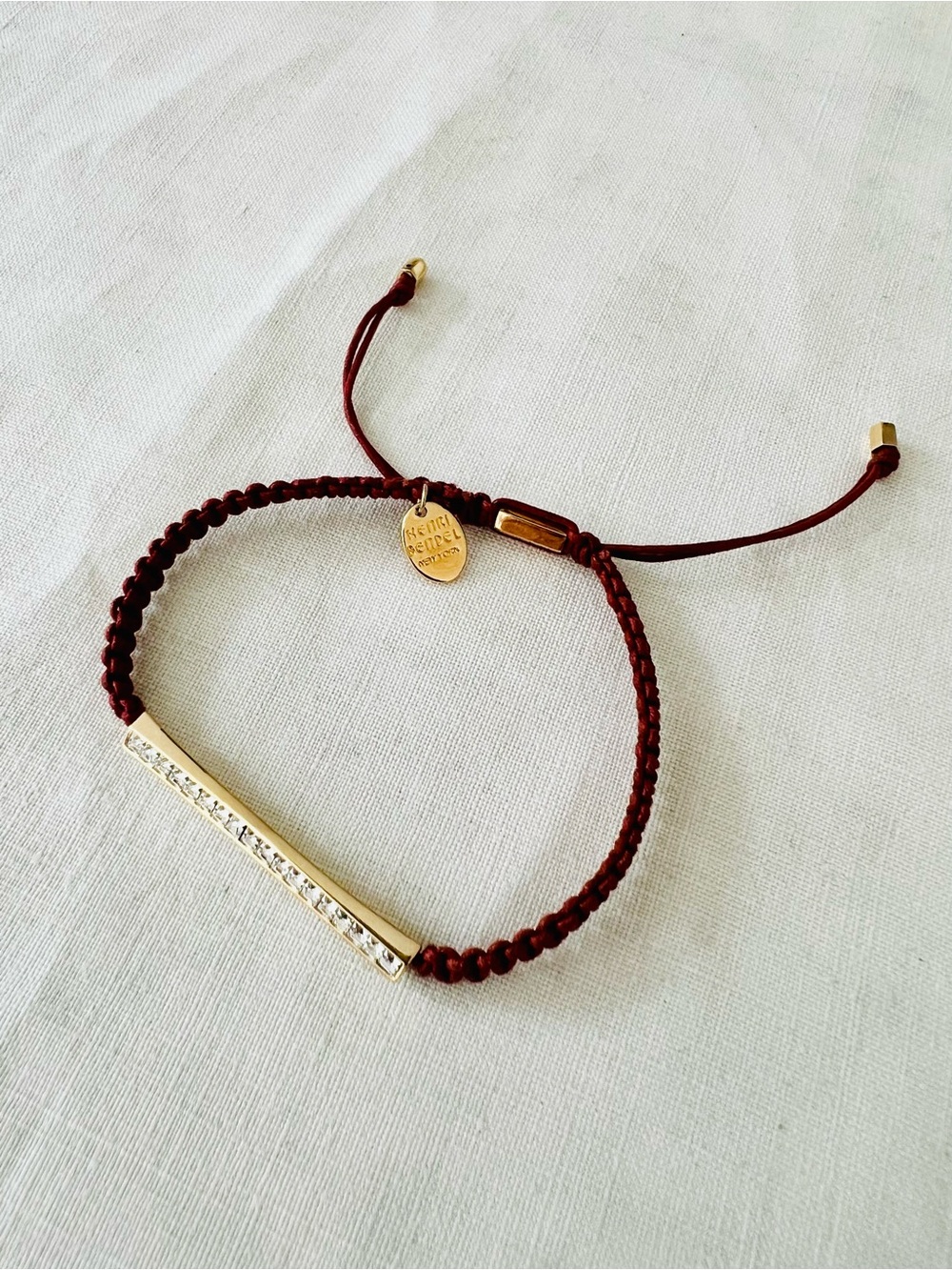 henri bendel Brown Braided Adjustable Cord Bracelet with Gold & Crystal Accents